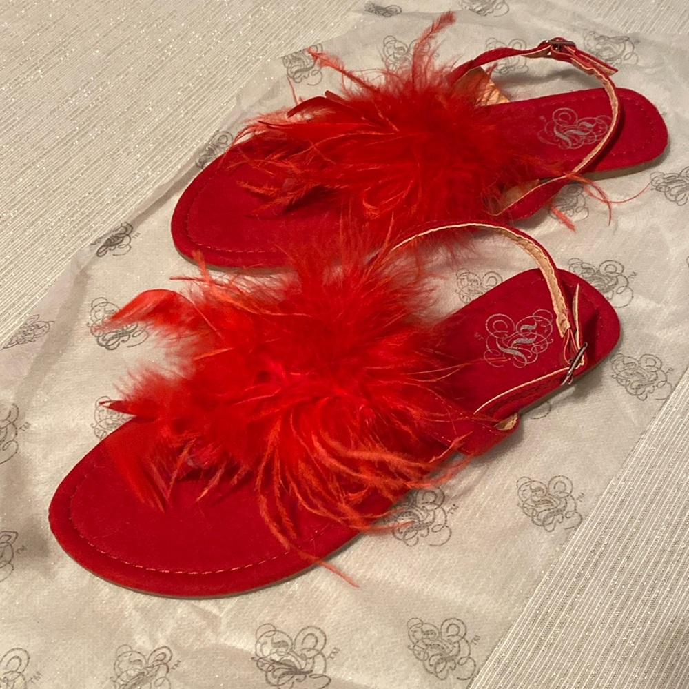 Red color sandals with feathers size 7 1/2 #035